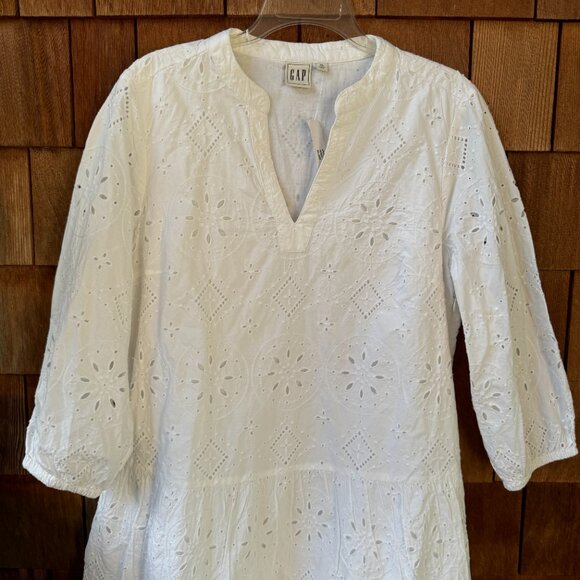NWT GAP White Eyelet Cotton Three Quarter Sleeves A-Line Dress - Women's X-Large - Picture 4 of 11